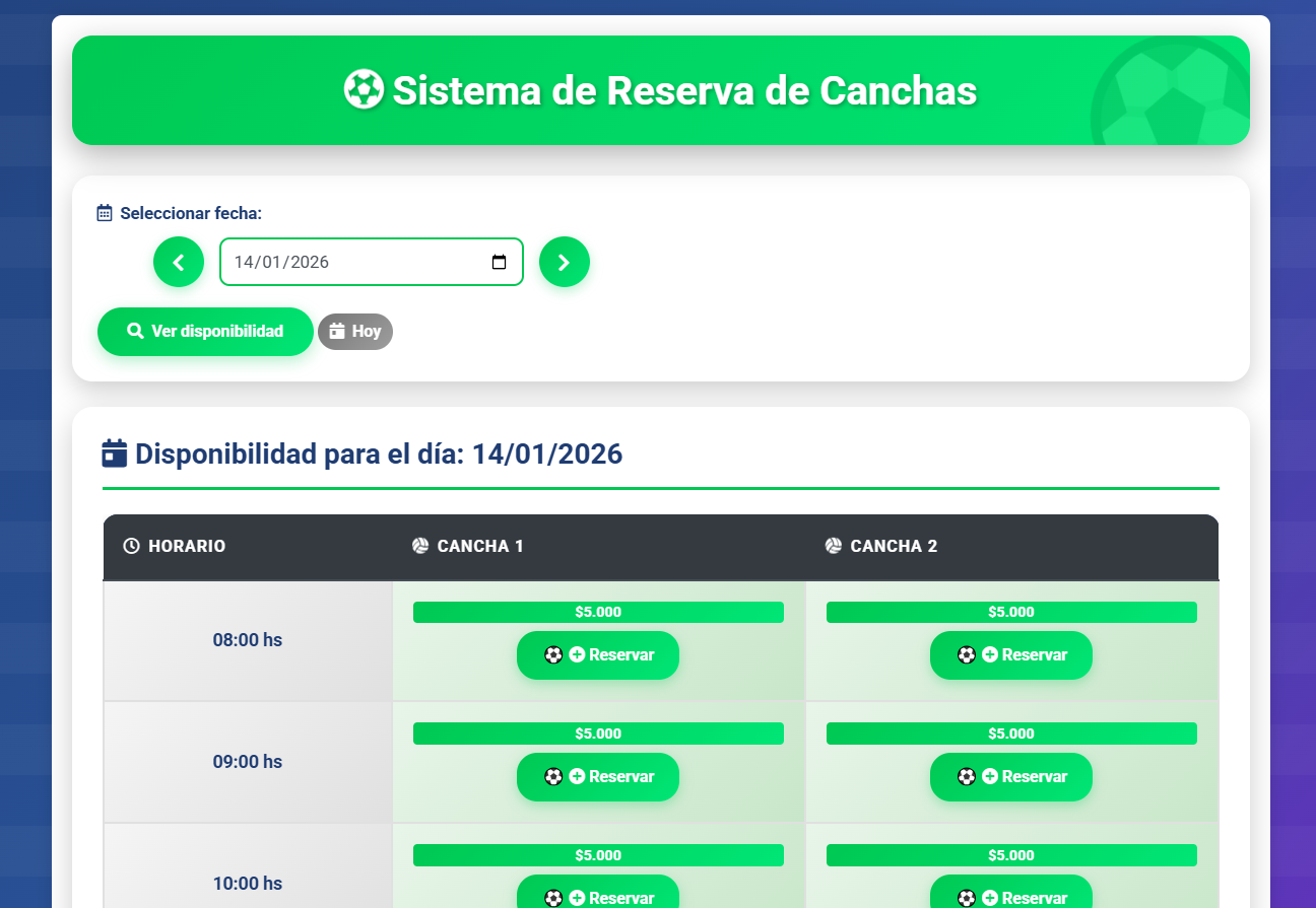Sistema de reserva de canchas